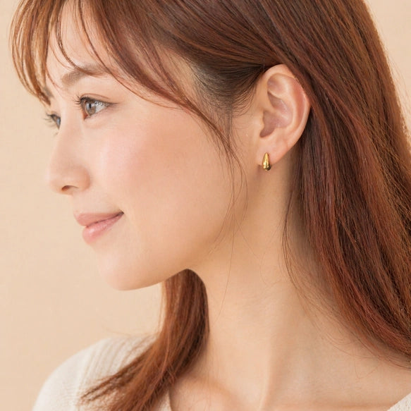 Teardrop Mini Hoop Pierce│ティアドロップ ピアス│ぷっくり メタル フープ│サージカルステンレス316L│金属アレルギー対応│軽量│大人シンプル